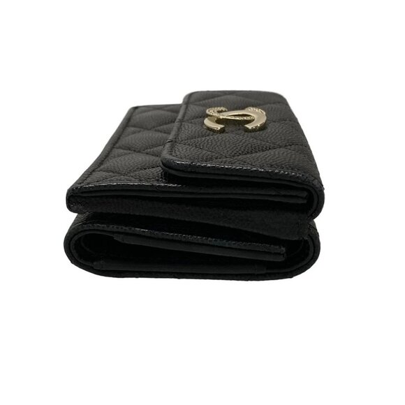Auth CHANEL Matelasse AP4173 Black Grained Calfskin Trifold Wallet Gold hardware - Picture 8 of 11